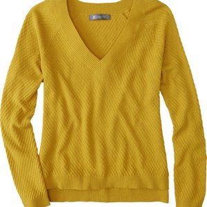 Title Nine 99 V Neck Sweater - Textured Size Small Gold/Mustard Color
